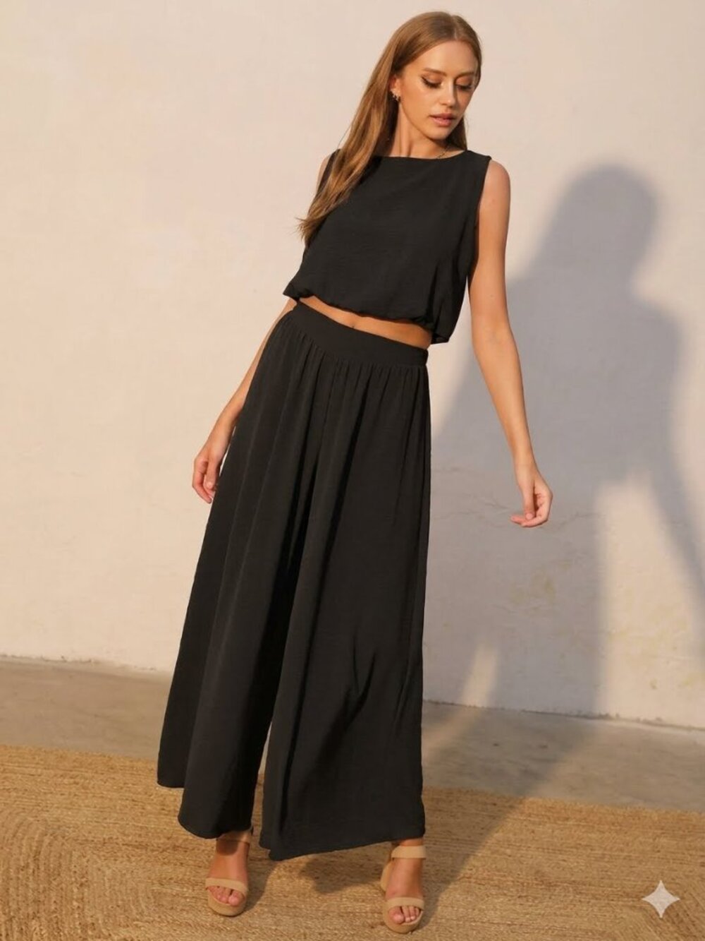 TYCHE Bubble Crop & Wide Leg Swing Pants Set